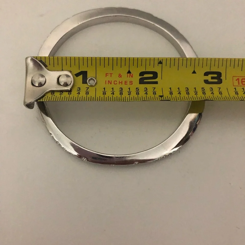 Swarovski Crystal Accent Bangle Bracelet Silvertone Asymmetrical